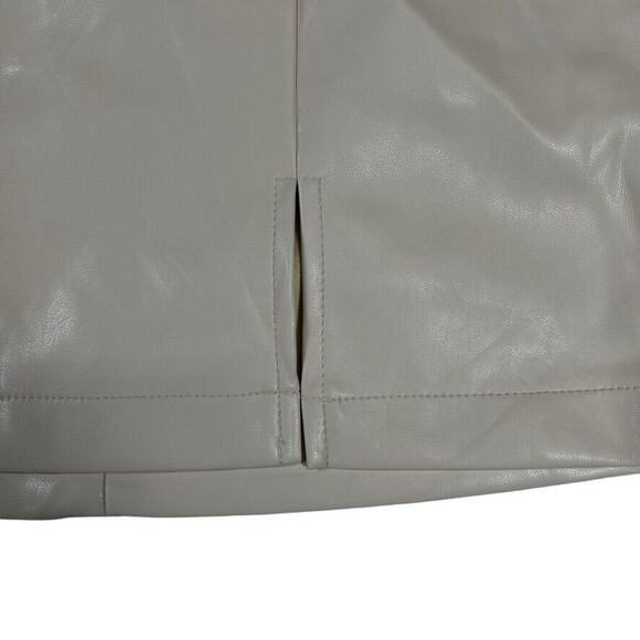 Shinestar Women’s Vegan Faux Leather Mini Skirt M Beige High Waist NWT - Picture 3 of 6